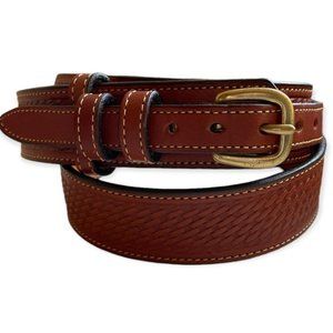 Yoder Leather Company Belt Brown Basket Weave Stitch Brown Gold Mens 38